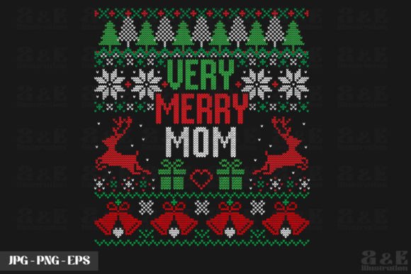 Merry Mom Christams Ugly Sweater Graphics for T-Shirt Designs
